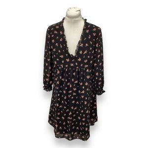 Forever 21 Women’s 3/4 Sleeve Floral Babydoll Dress, Black, size M